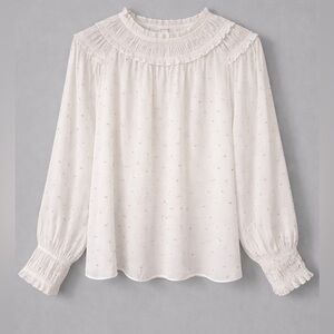 Current Air White Ruffle Neck Blouse Small Metallic Dot Cottagecore Boho